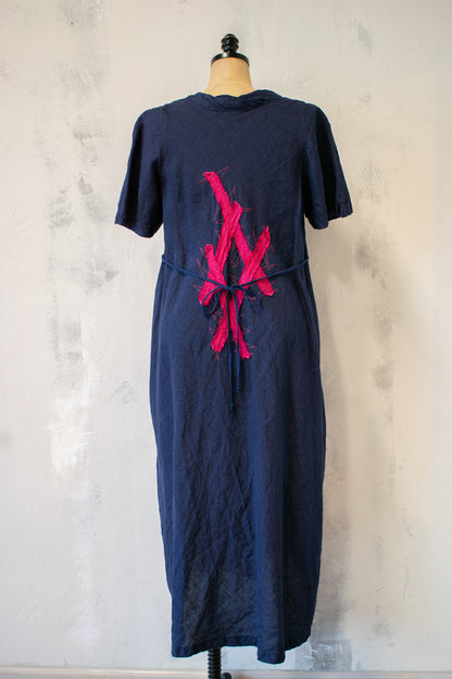 Mara Gibbucci; Navy and Hot Pink Short Sleeve Dress