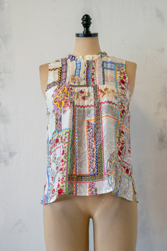 Johnny Was; Smocked Silk Printed Tank