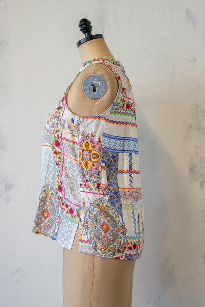 Johnny Was; Smocked Silk Printed Tank