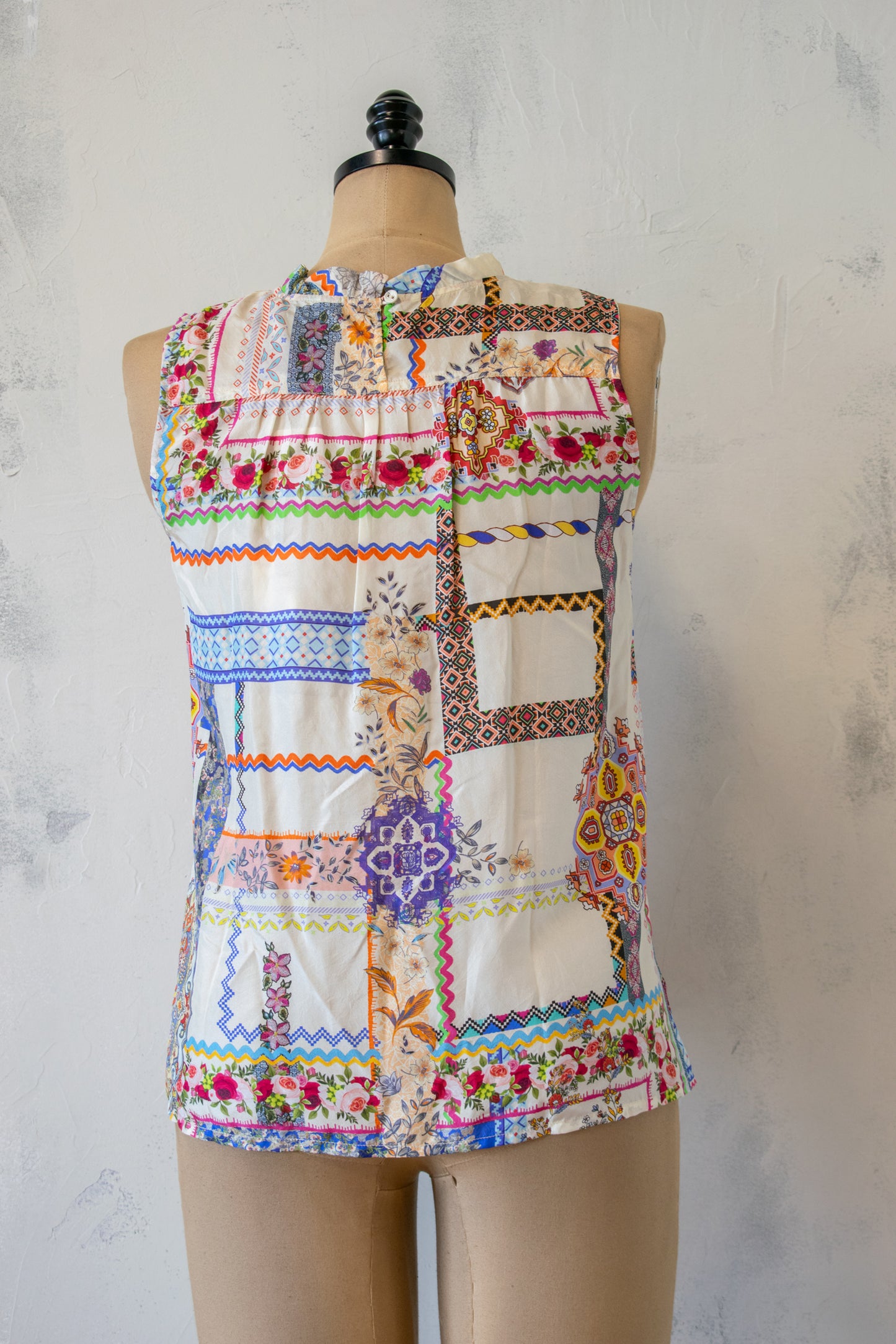 Johnny Was; Smocked Silk Printed Tank
