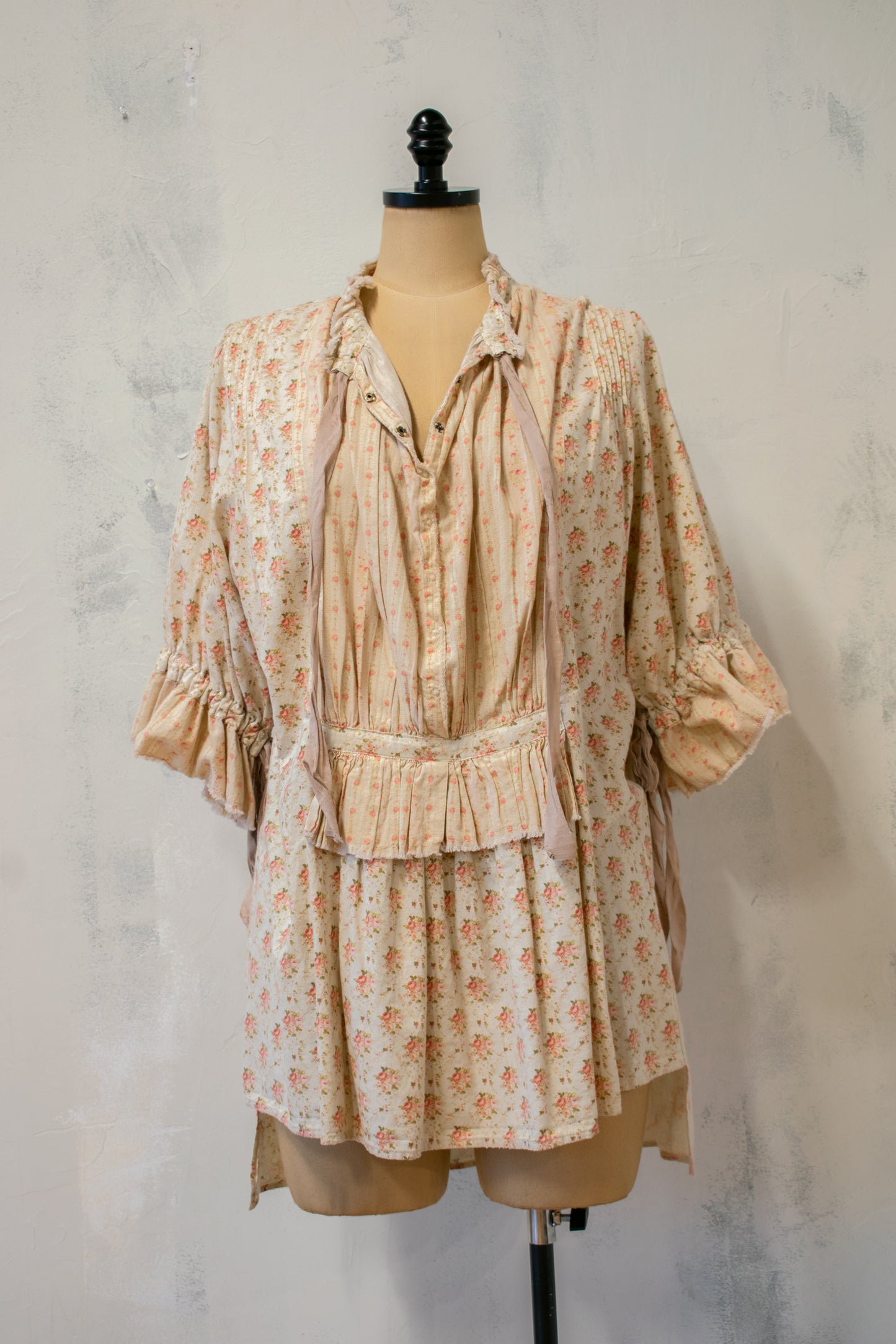 Magnolia Pearl; Peplum Front Tunic in Soft Cotton Block Print