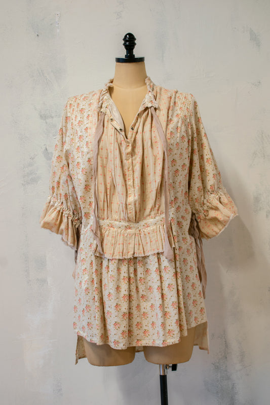 Magnolia Pearl; Peplum Front Tunic in Soft Cotton Block Print