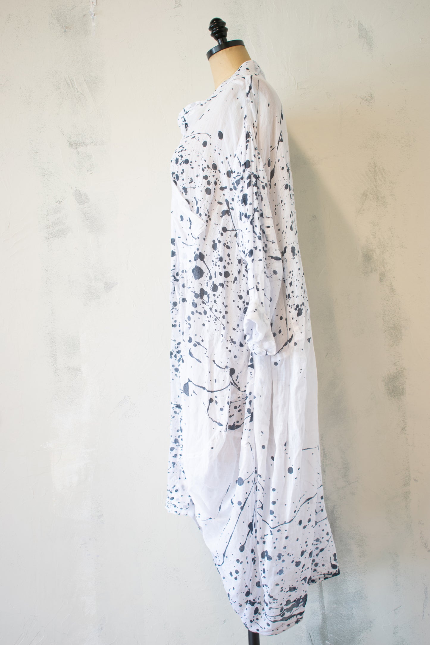Banana Blue; Linen Tunic in Deep Navy/Black Splatter