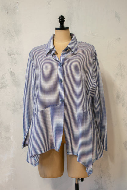 Dress To Kill; Stripe Long Sleeve Gathered Shirt