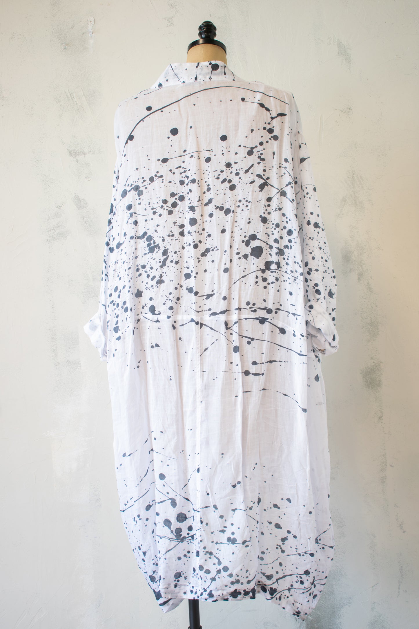Banana Blue; Linen Tunic in Deep Navy/Black Splatter