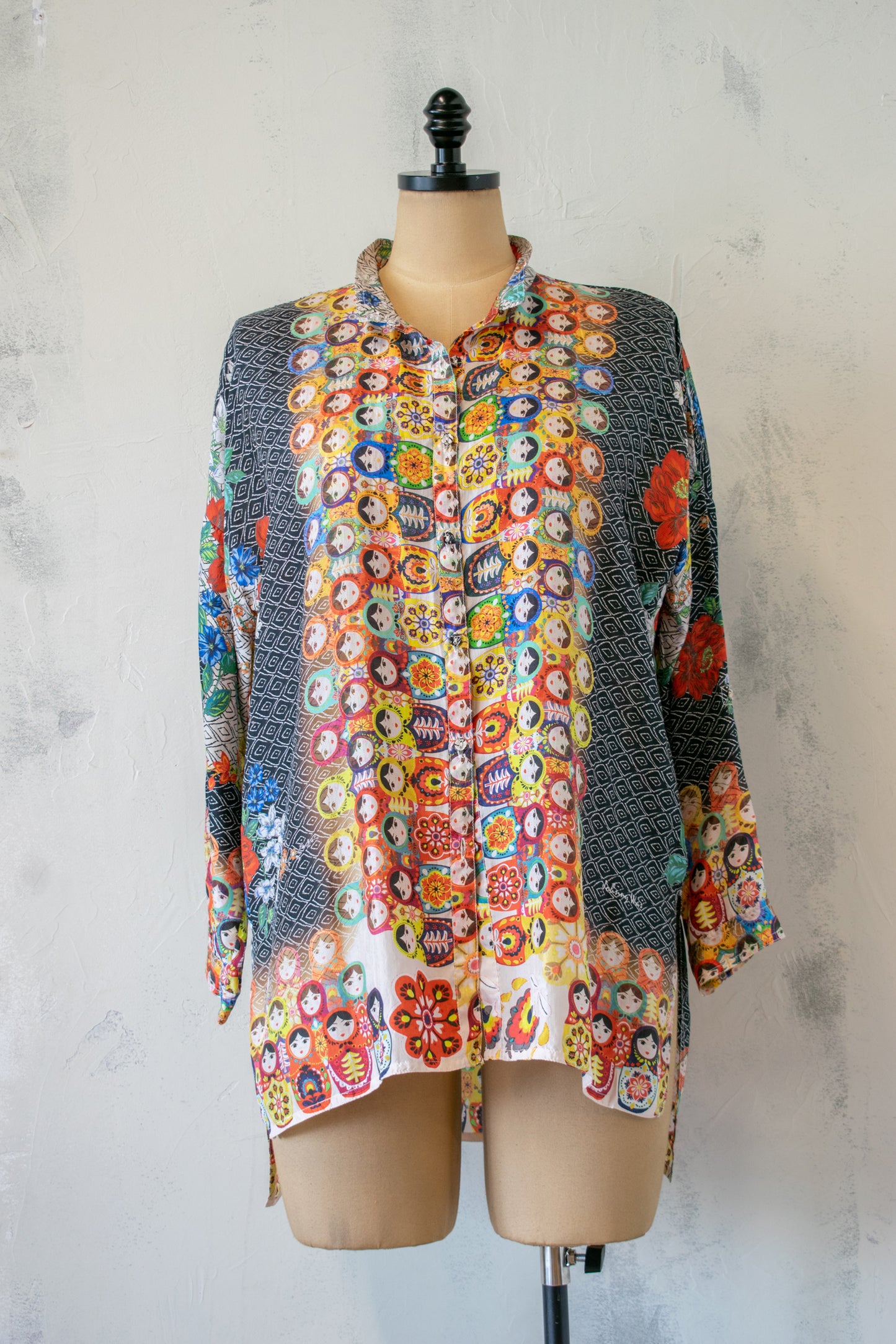Johnny Was; Chinoiserie Printed Silk Blouse