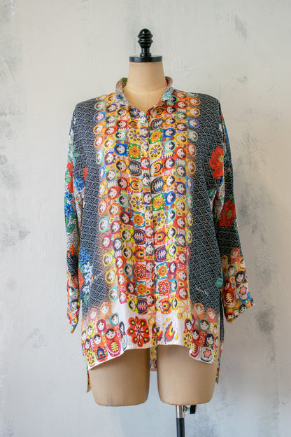 Johnny Was; Chinoiserie Printed Silk Blouse
