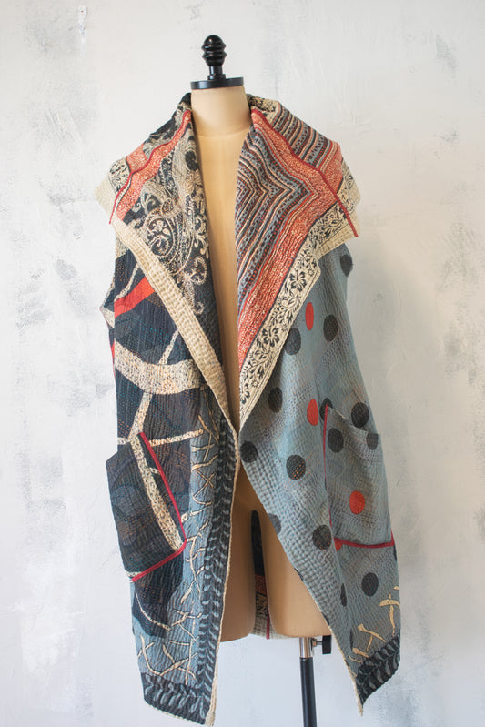 Mieko Mintz; Vintage Cotton Kantha Sleeveless Cardigan