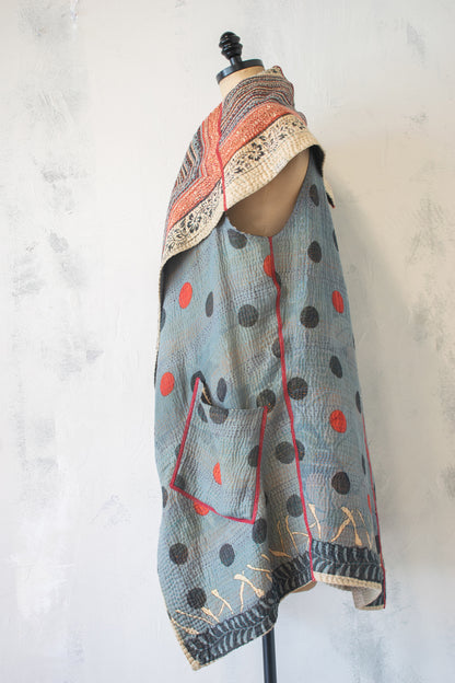 Mieko Mintz; Vintage Cotton Kantha Sleeveless Cardigan