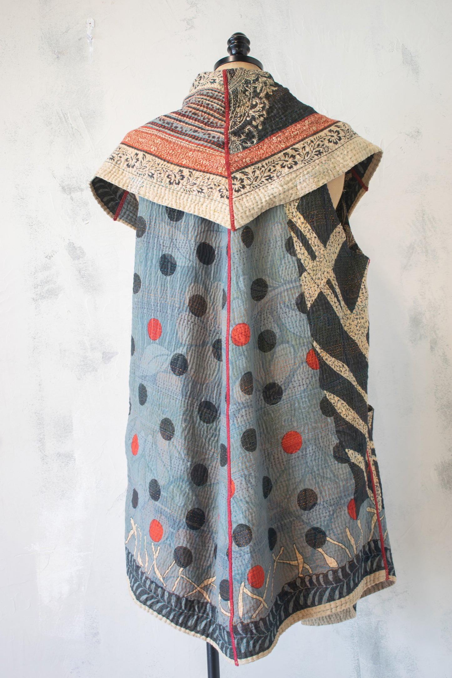 Mieko Mintz; Vintage Cotton Kantha Sleeveless Cardigan