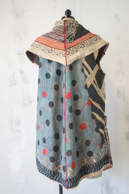Mieko Mintz; Vintage Cotton Kantha Sleeveless Cardigan