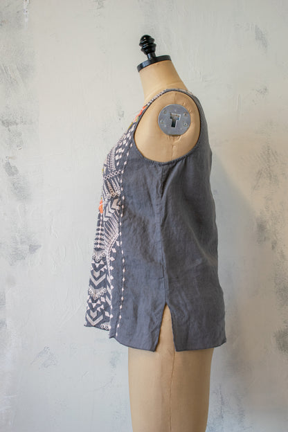 Johnny Was; Embroidered Linen Tank in Grey