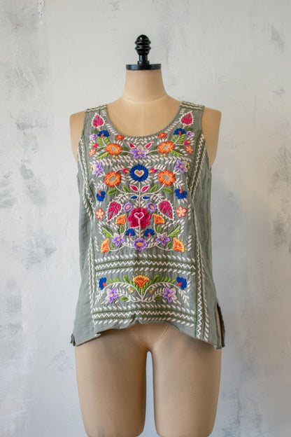 Johnny Was; Embroidered Linen Tank in Olive