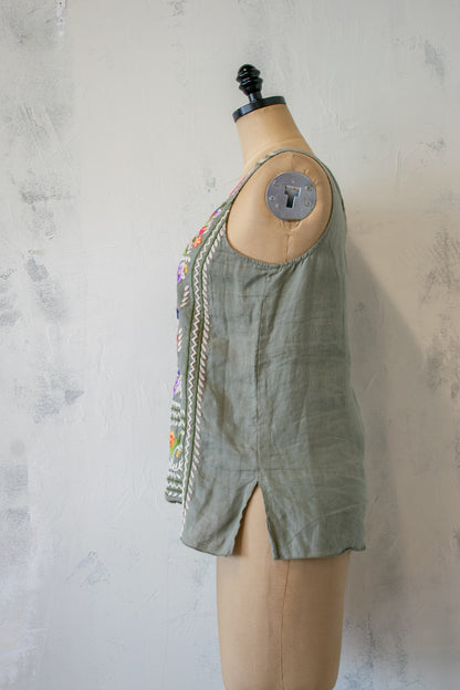 Johnny Was; Embroidered Linen Tank in Olive
