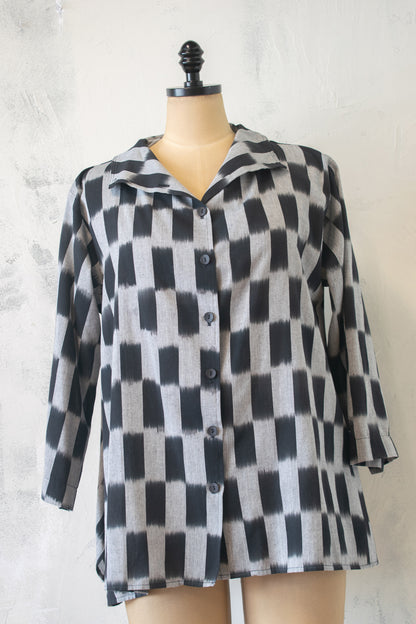 M Square; Hand Woven Cotton Button Front Shirt
