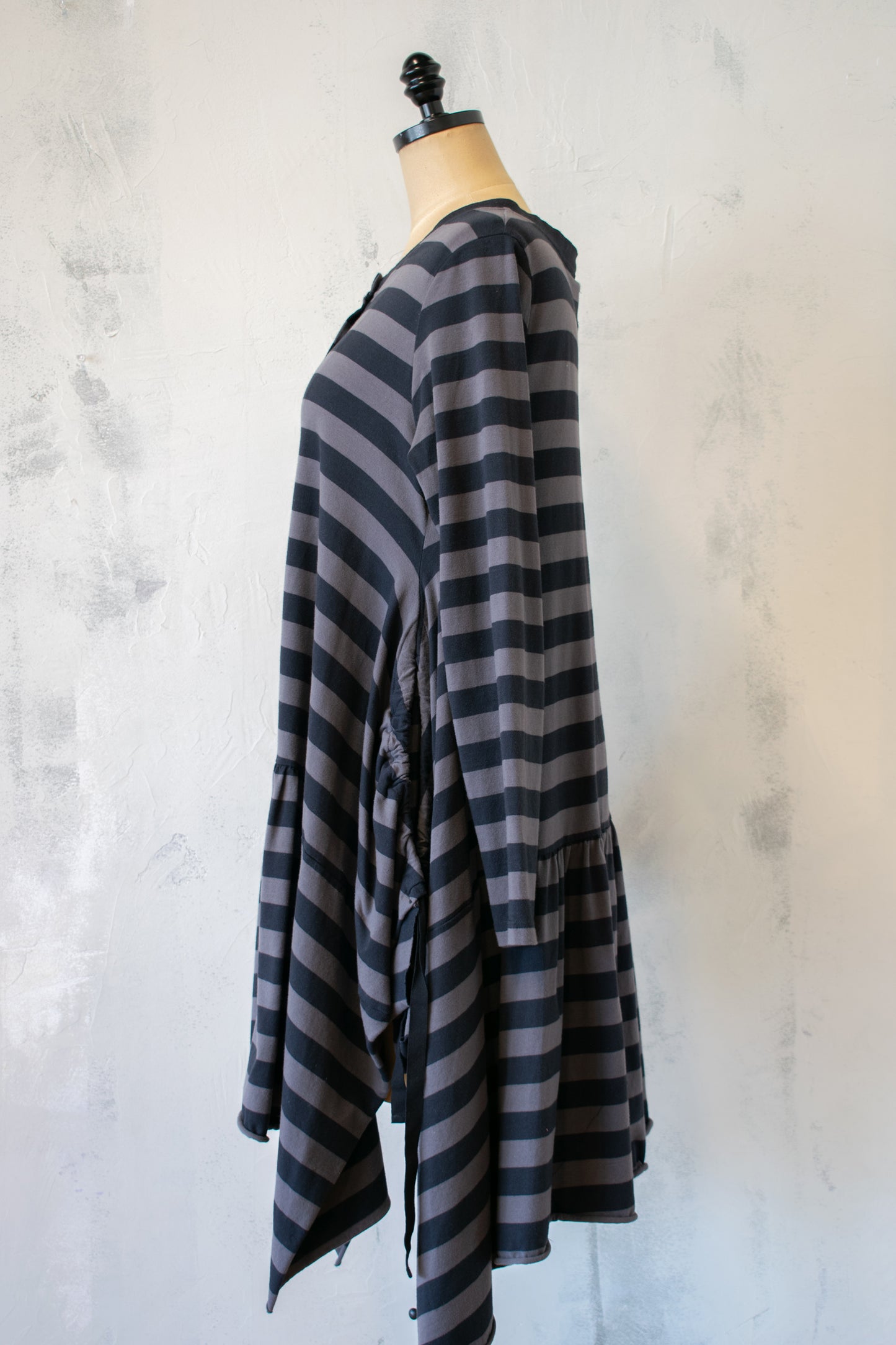 PLU Stripe Ruffle Hem Lightweight Sweatshirt with Buttons