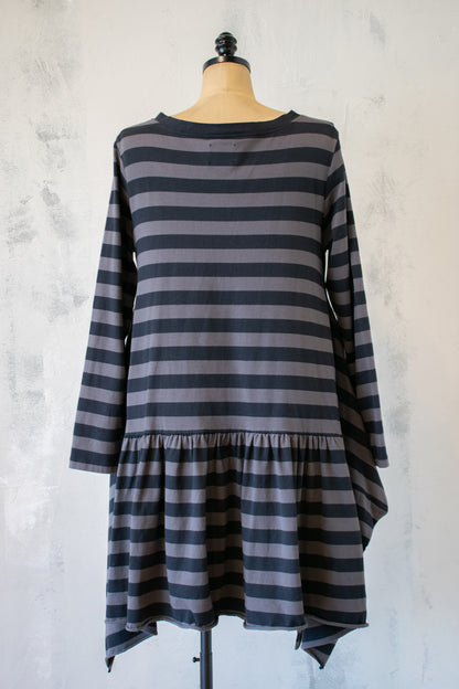 PLU Stripe Ruffle Hem Lightweight Sweatshirt with Buttons