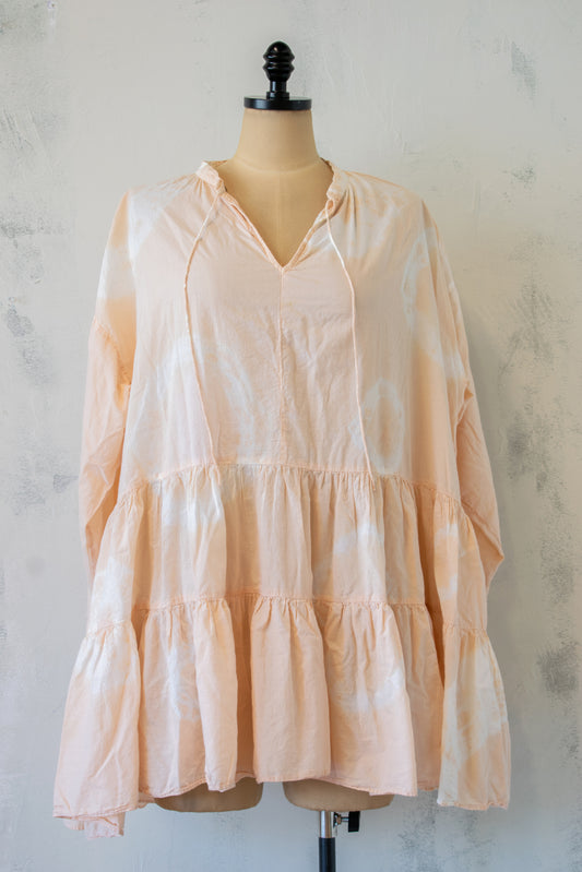 Krista Larson; Ruffle Tunic in Peach Shibori