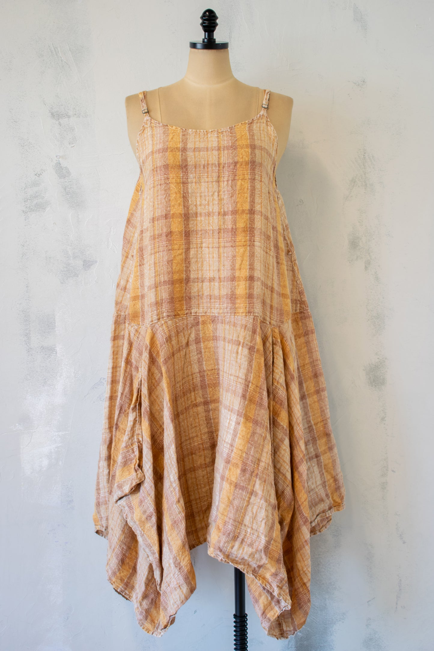 Krista Larson; Long Pinwheel Slip in Distressed Rust Plaid