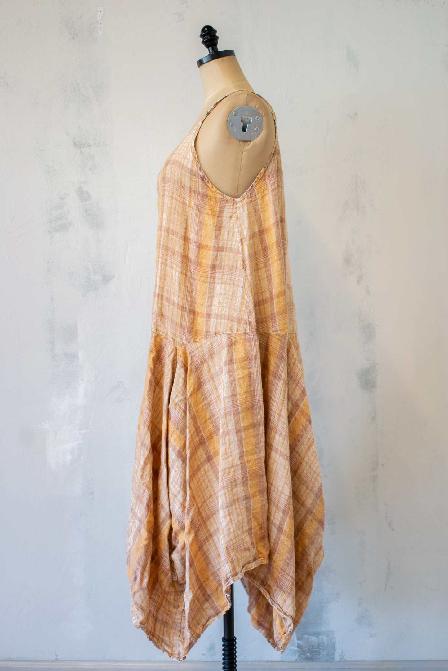 Krista Larson; Long Pinwheel Slip in Distressed Rust Plaid