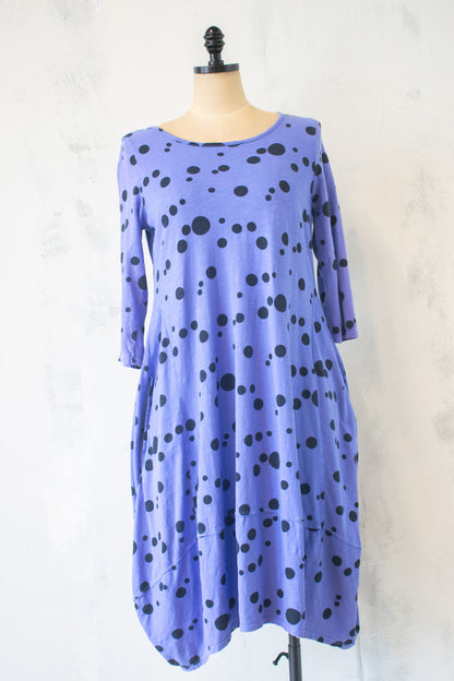 Prairie Cotton; Periwinkle Polka Dot Balloon Dress