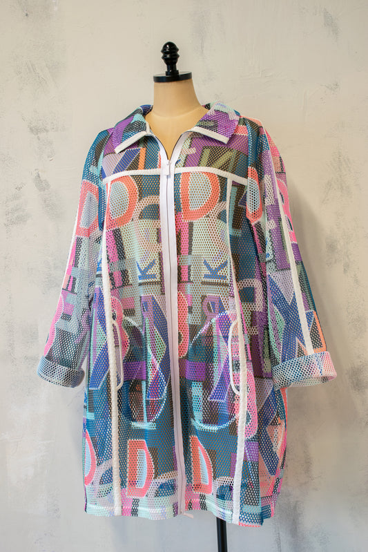 NY77; Printed Macro Mesh Coat