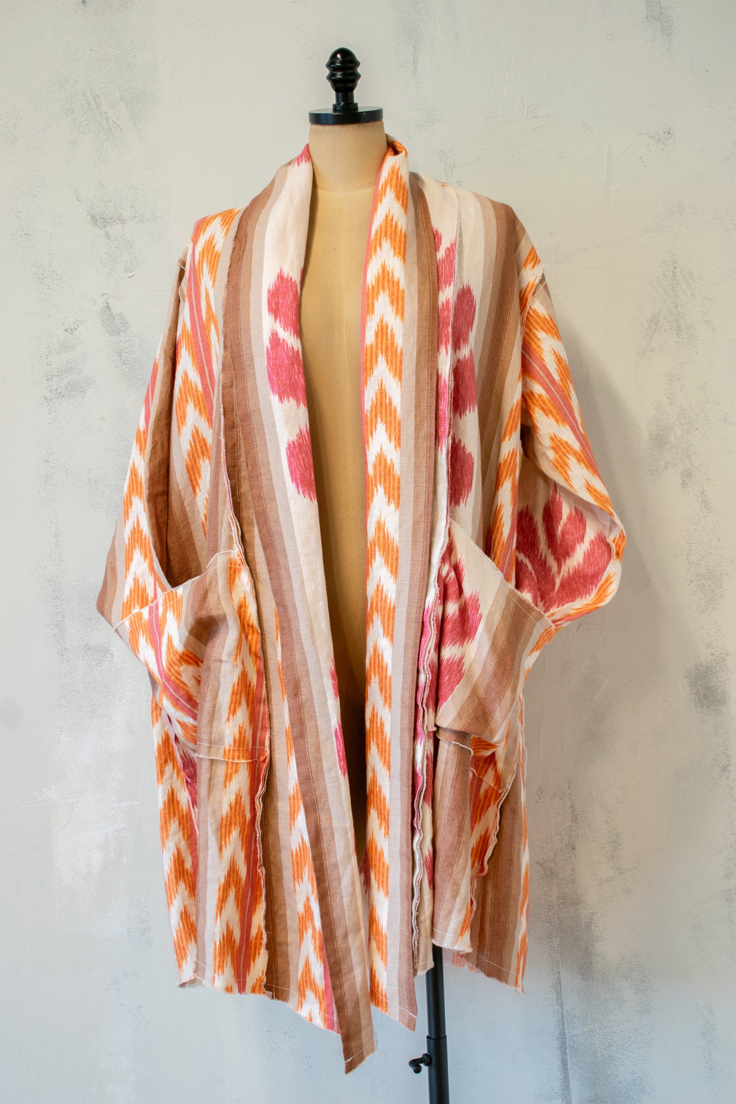 Krista Larson; Billowy Coat in Ikat Cotton/Ramie