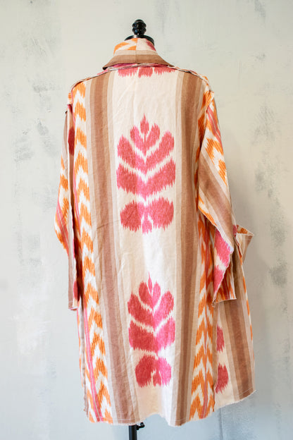 Krista Larson; Billowy Coat in Ikat Cotton/Ramie