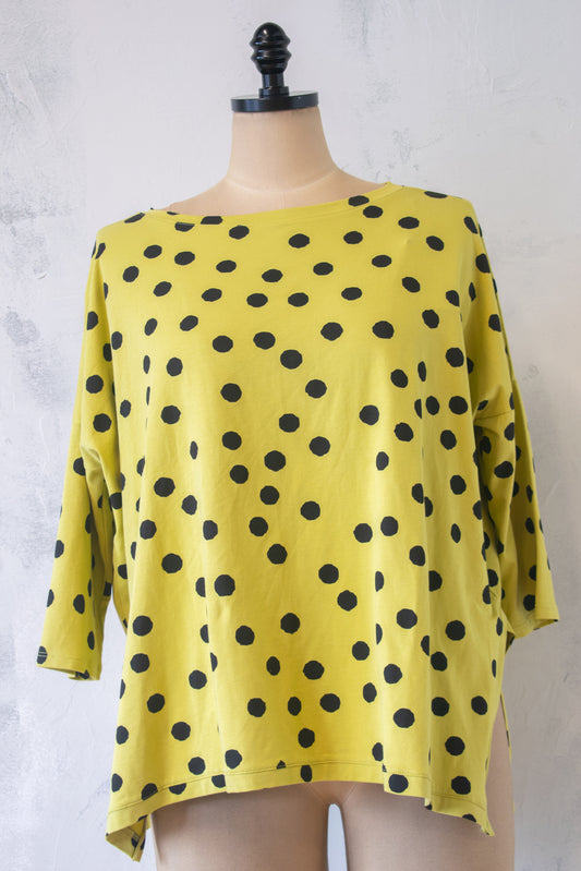 MxM; Pima Cotton Top in Chartreuse Polka Dot