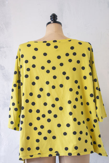 MxM; Pima Cotton Top in Chartreuse Polka Dot