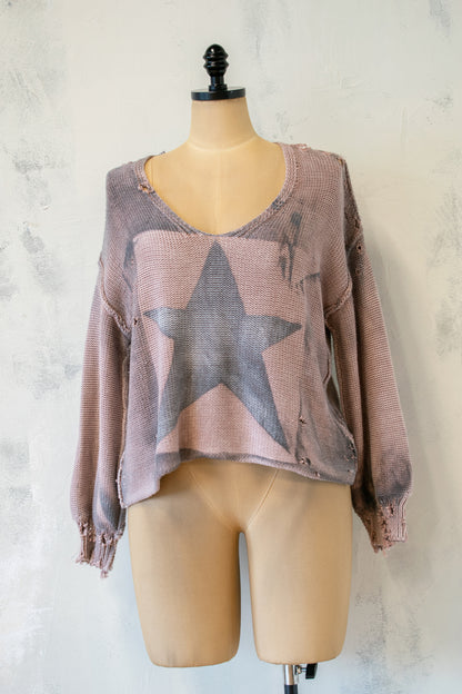 Roots and Wings; Distressed Star Sweater