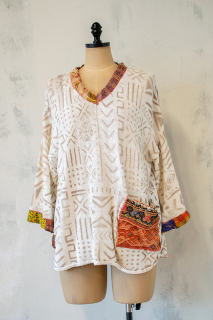 Roots and Wings; Hand-Painted Sweater with Appliqué Pocket