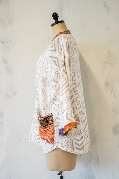 Roots and Wings; Hand-Painted Sweater with Appliqué Pocket