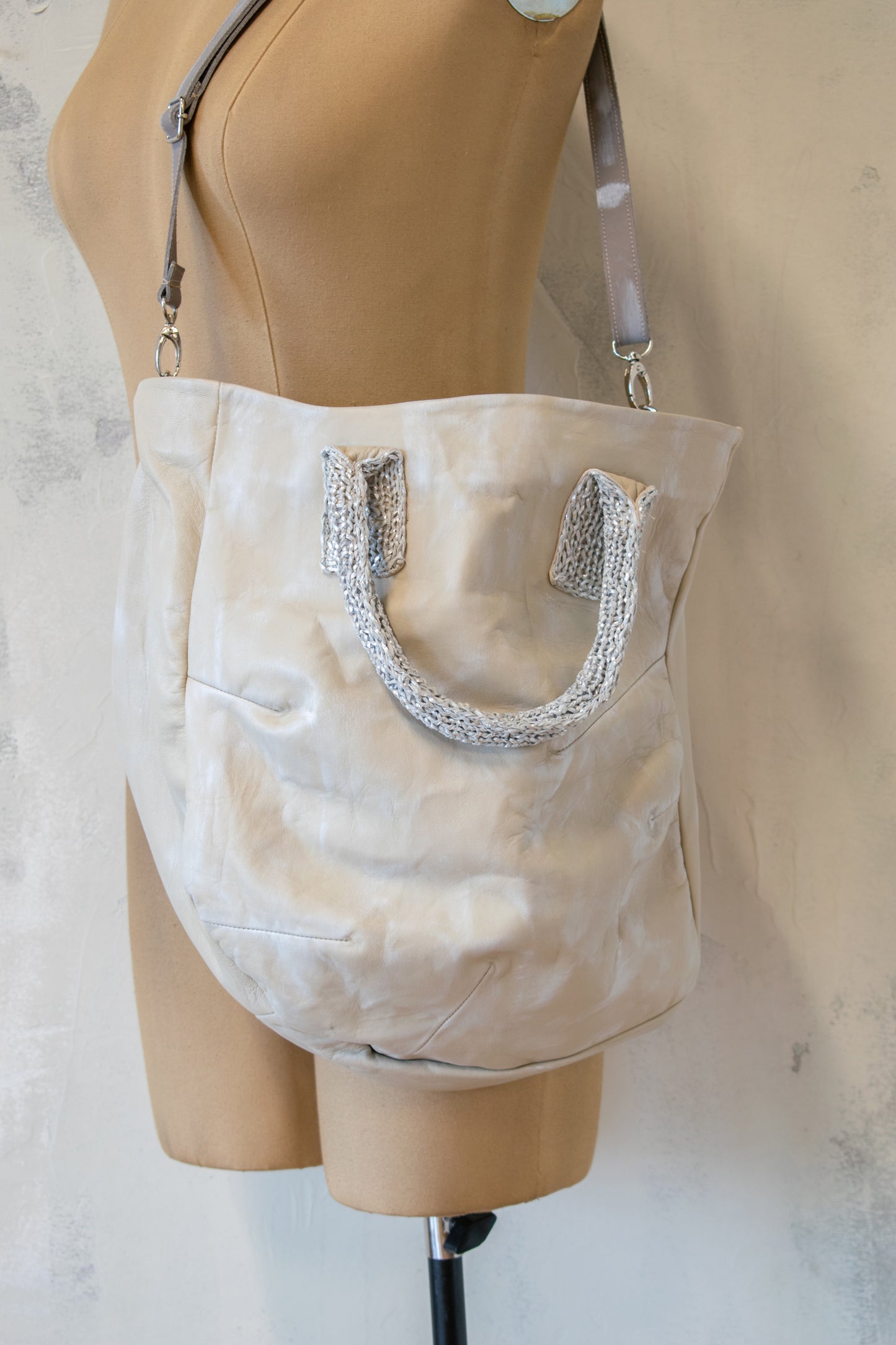 Papucei Cream and Silver Painted Handbag