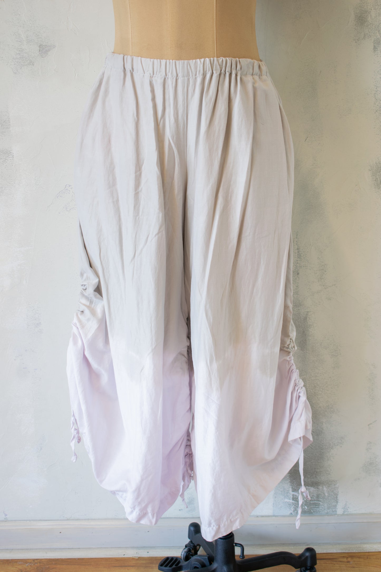 Krista Larson; Dip Dyed Full Pant with Side Hem Gathers and Ties