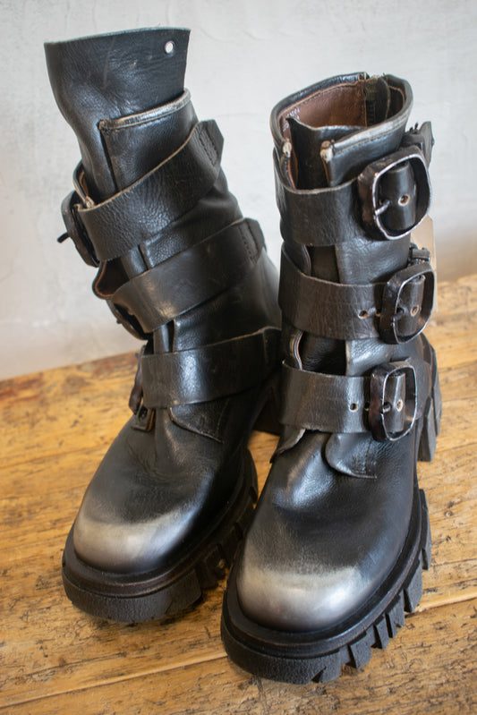AS98; NWT; Hamish Boot in Distressed Black with Silver