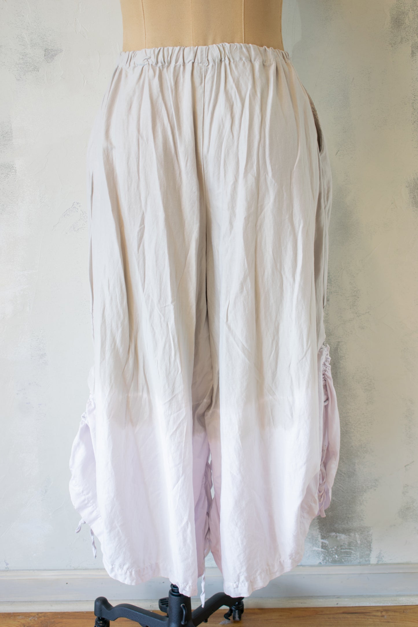 Krista Larson; Dip Dyed Full Pant with Side Hem Gathers and Ties