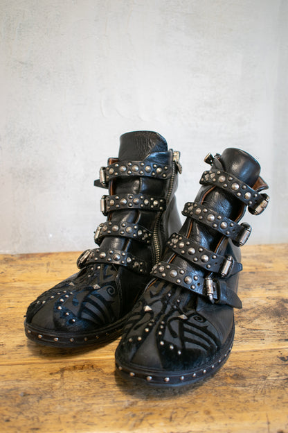 A.S. 98; Cut Leather and Steel Buckle Boot