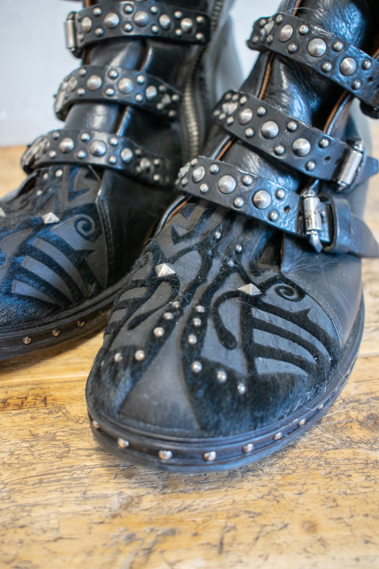 A.S. 98; Cut Leather and Steel Buckle Boot