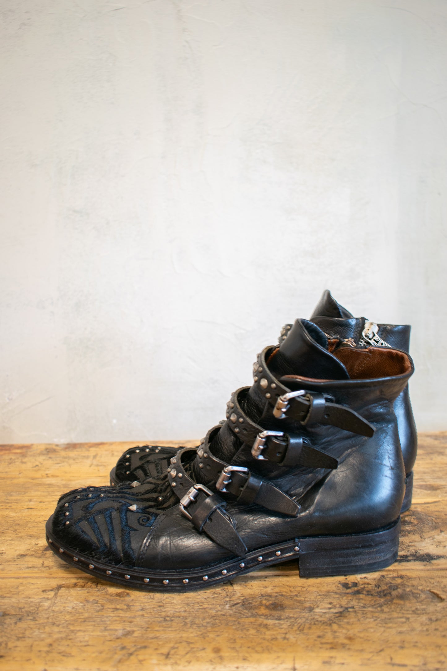 A.S. 98; Cut Leather and Steel Buckle Boot
