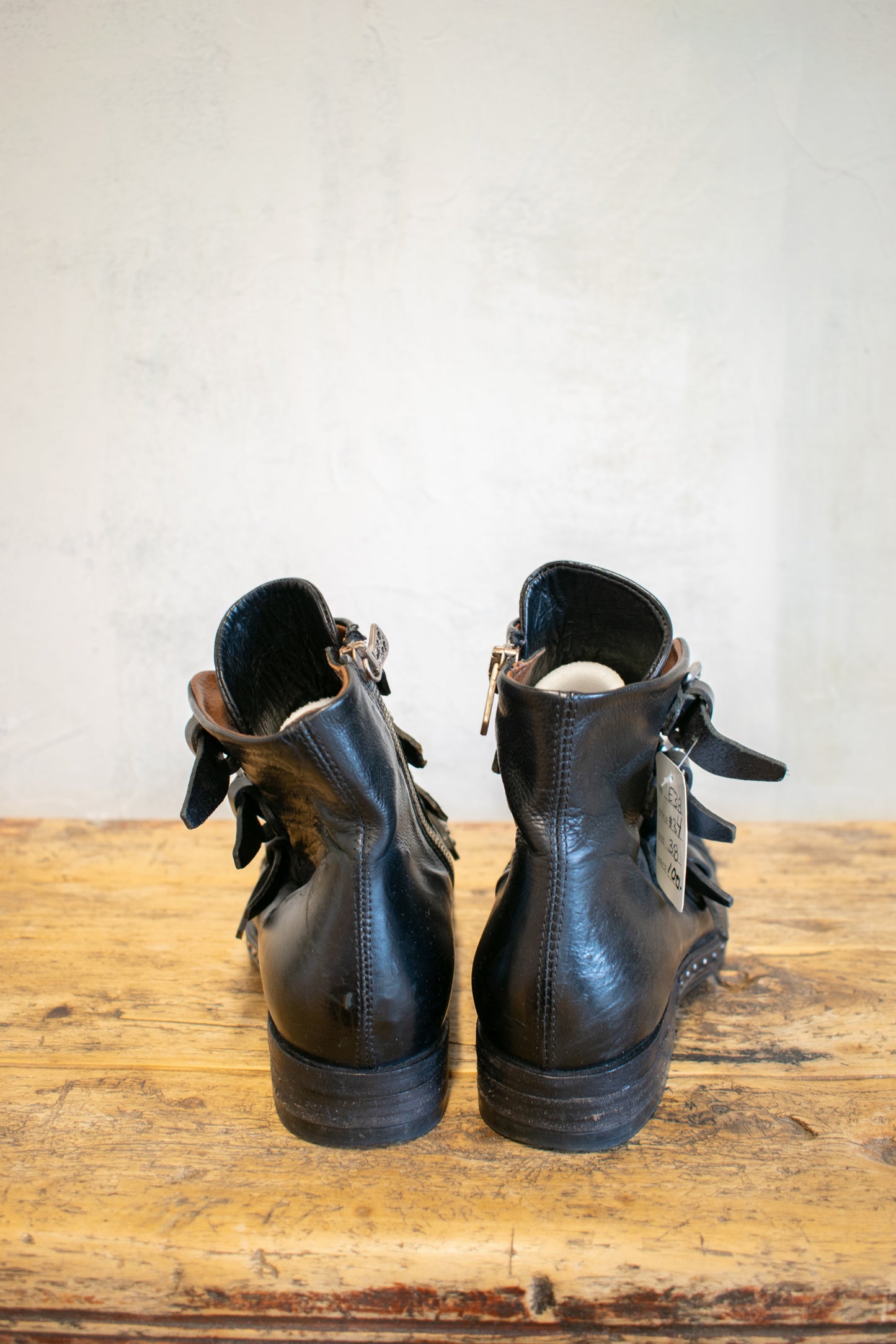 A.S. 98; Cut Leather and Steel Buckle Boot