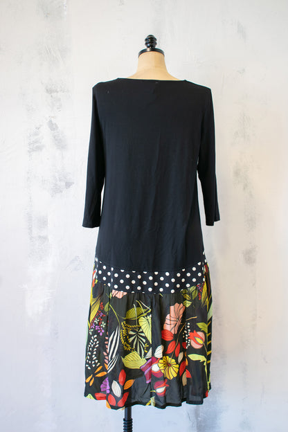 Alembika; Floral and Black Dress