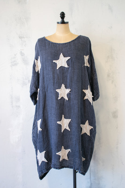 Paper Lace; Linen Tunic Dress with Appliqué Stars