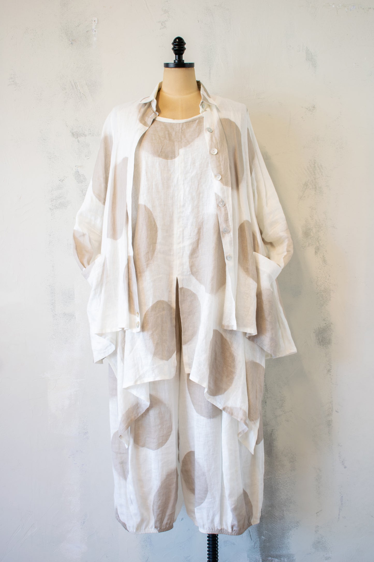 Ralston; A-line Hi-Lo Polka Dot Button Up