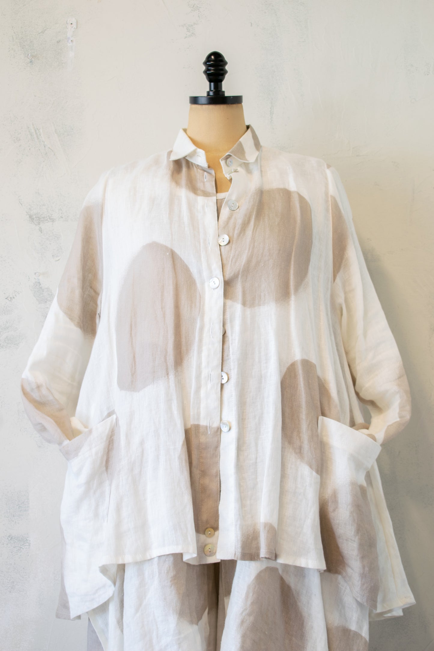 Ralston; A-line Hi-Lo Polka Dot Button Up