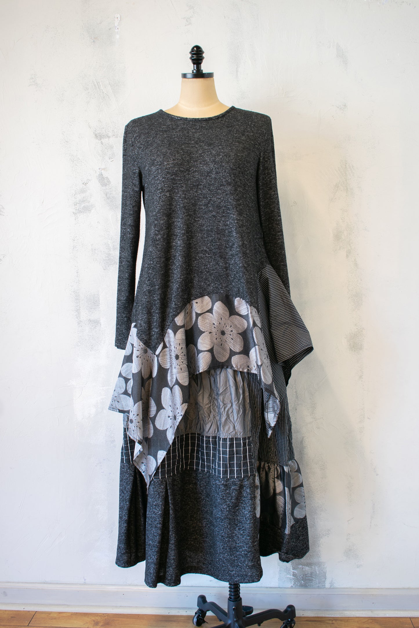 Alembika; Knit Top with Silver and Grey Handkerchief Hem