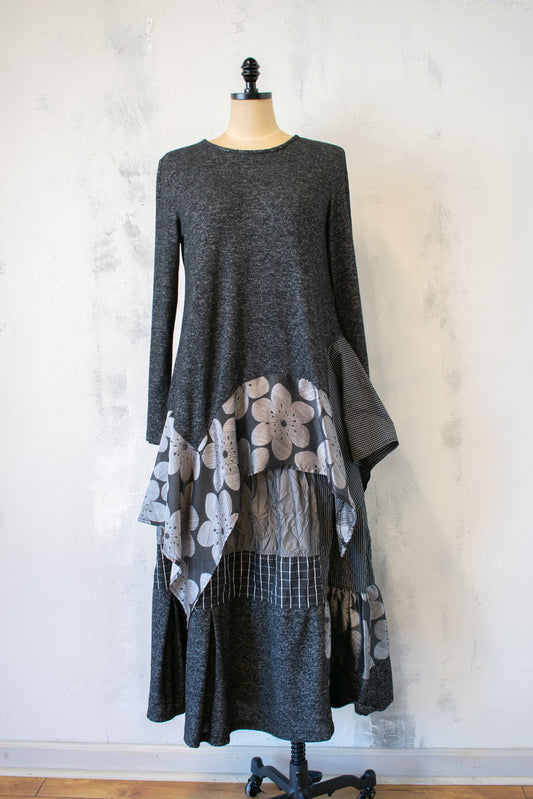 Alembika; Knit Top with Silver and Grey Handkerchief Hem