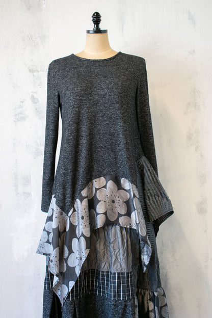 Alembika; Knit Top with Silver and Grey Handkerchief Hem