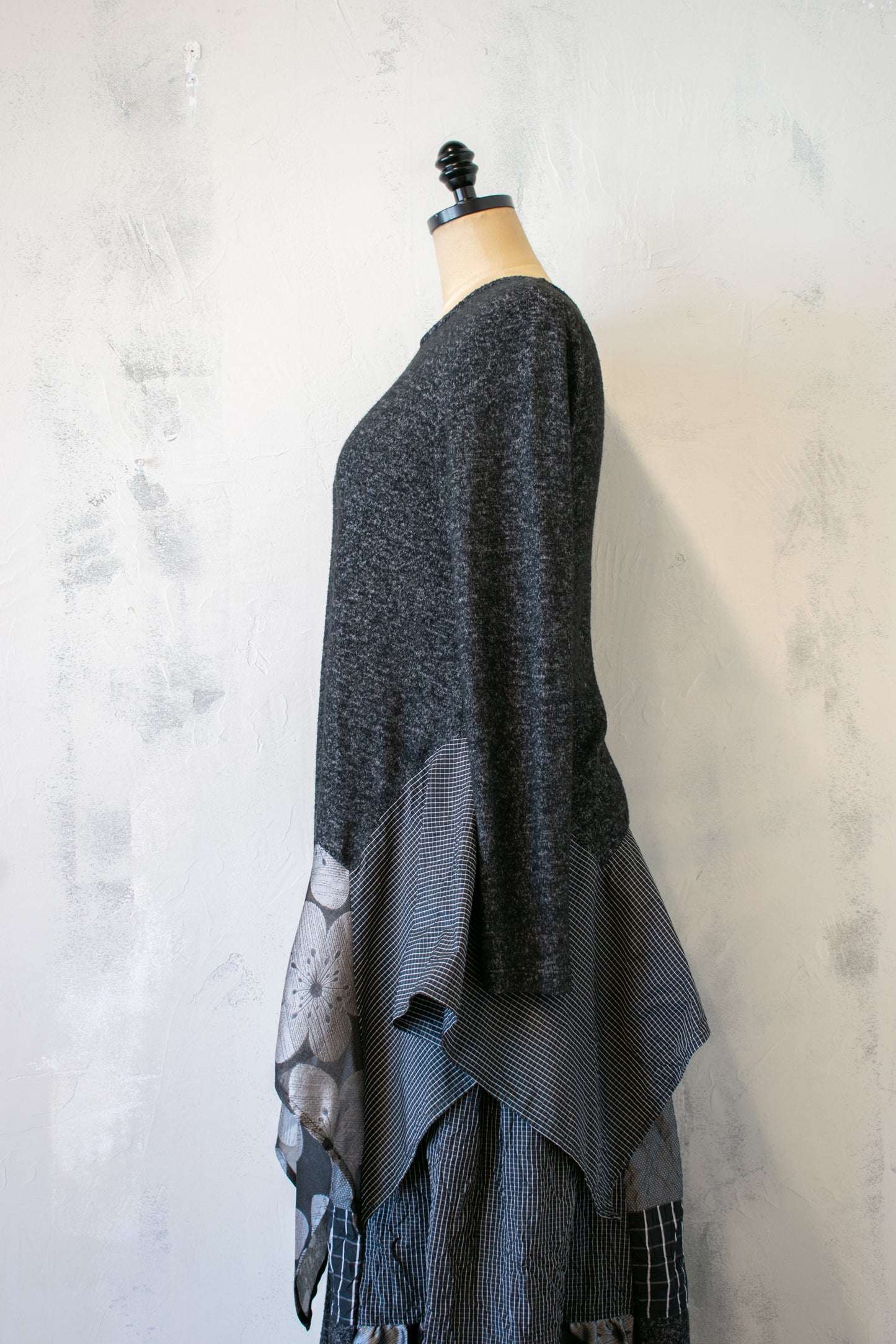 Alembika; Knit Top with Silver and Grey Handkerchief Hem