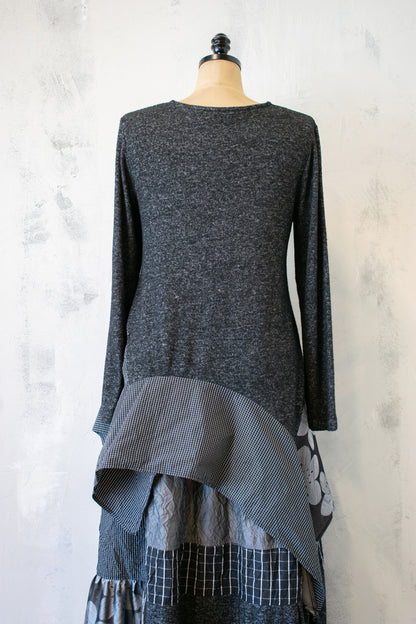 Alembika; Knit Top with Silver and Grey Handkerchief Hem